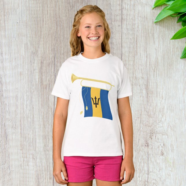Camiseta Bandeira de Barbados com Caribe Patriótico da Flor (Criador carregado)