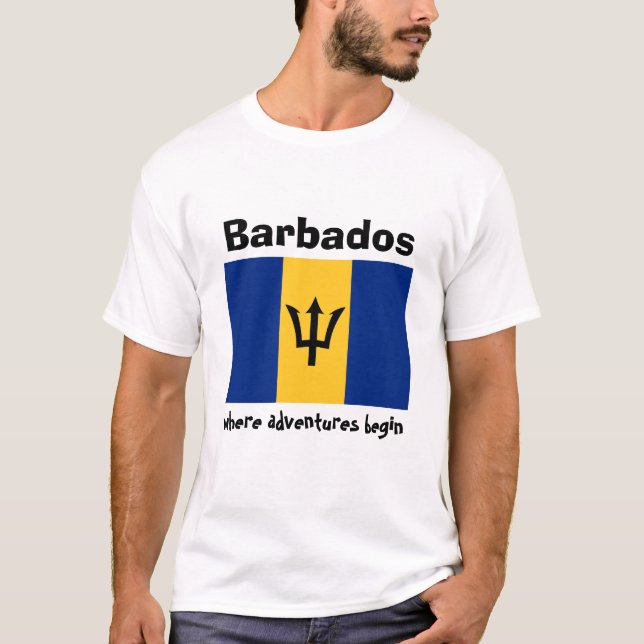 Camiseta Bandeira de Barbados + Mapa + T-shirt do texto (Frente)