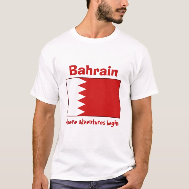 Camiseta Bandeira de Barém + Mapa + T-shirt do texto (Frente)
