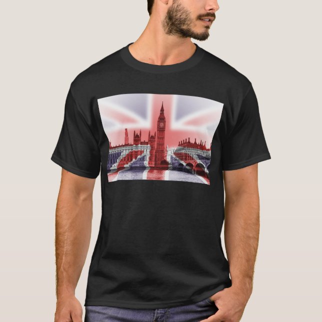 Camiseta Bandeira de Big Ben Londres e de Union Jack (Frente)