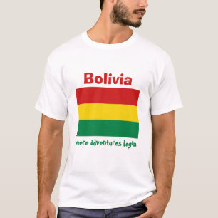 Camiseta Bandeira de Bolívia + Mapa + T-shirt do texto