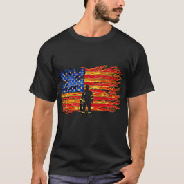 Camiseta Bandeira de Bombeiro Americano – Desenho de Chama