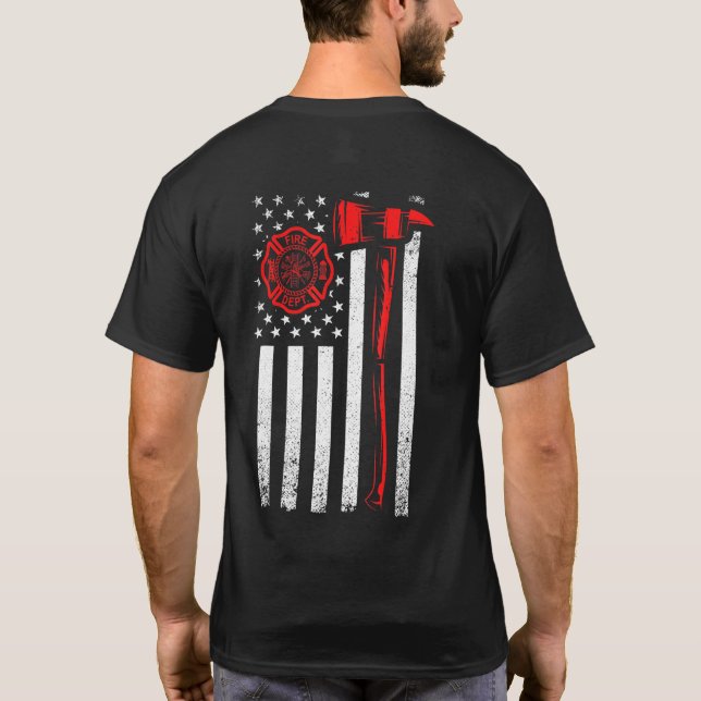 Camiseta Bandeira De Bombeiro Com Bandeira Ax E Dos Eua (Verso)