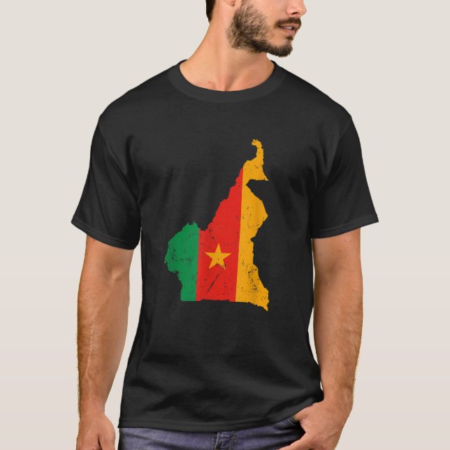 Camiseta Bandeira de Camarões com Mapa Souvenir Tee (Frente)