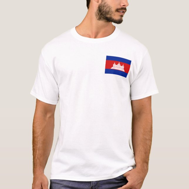 Camiseta Bandeira de Cambodia e t-shirt do mapa (Frente)