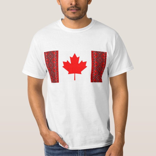 Camiseta Bandeira de Canadá com vermelho/ponto transversal (Frente)