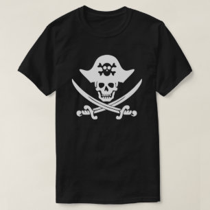 Camiseta Bandeira de Caveira Pirata Preta e Branca