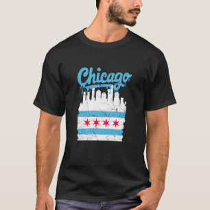 Camiseta Bandeira de Chicago Skyline Vintage Gotejamento De