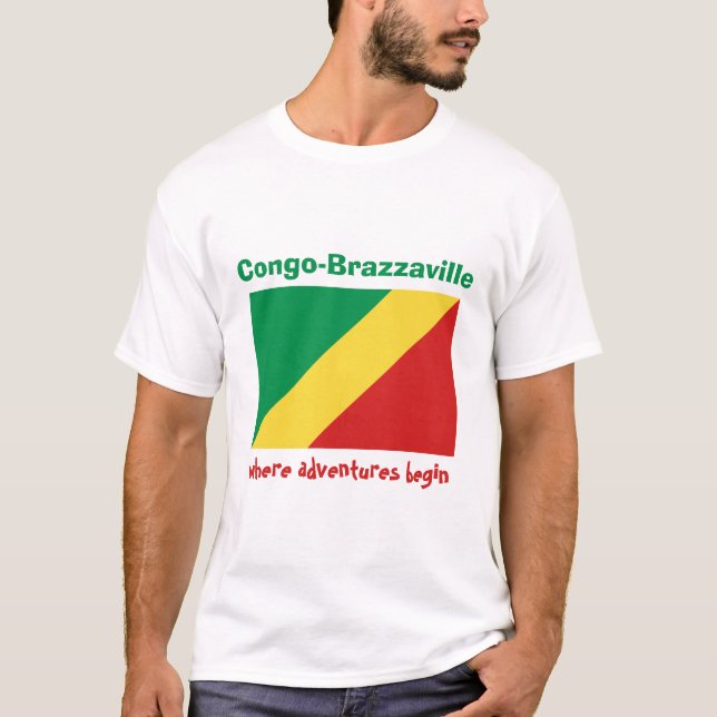 Camiseta Bandeira de Congo-Brazzaville + Mapa + T-shirt do (Frente)