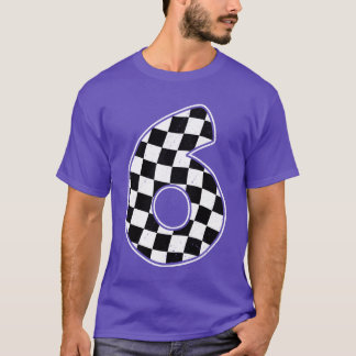 Camiseta Bandeira de corrida de carro com xadrez número 6 d