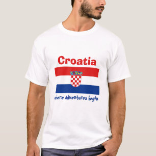 Camiseta Bandeira de Croatia + Mapa + T-shirt do texto