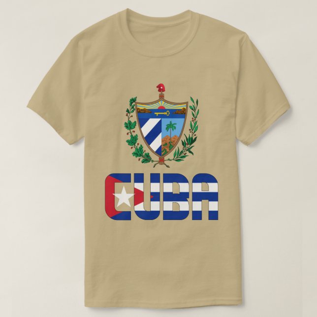 Camiseta Bandeira de Cuba e Casaco de Armas Patriótica (Frente do Design)