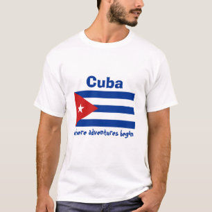 Camiseta Bandeira de Cuba + Mapa + T-shirt do texto