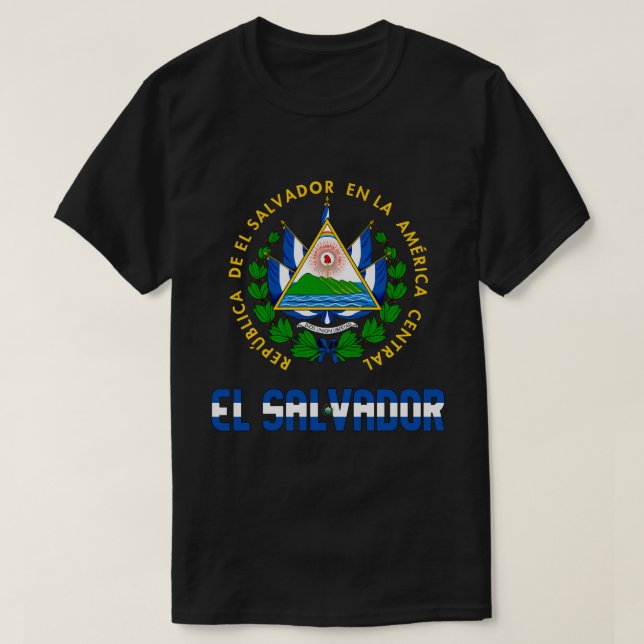 Camiseta Bandeira de El Salvador e Casaco de Armas Patrióti (Frente do Design)