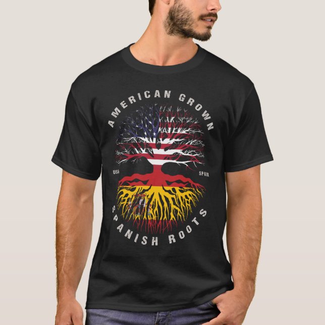 Camiseta Bandeira de Espanha de Raízes Espanholas Americana (Frente)
