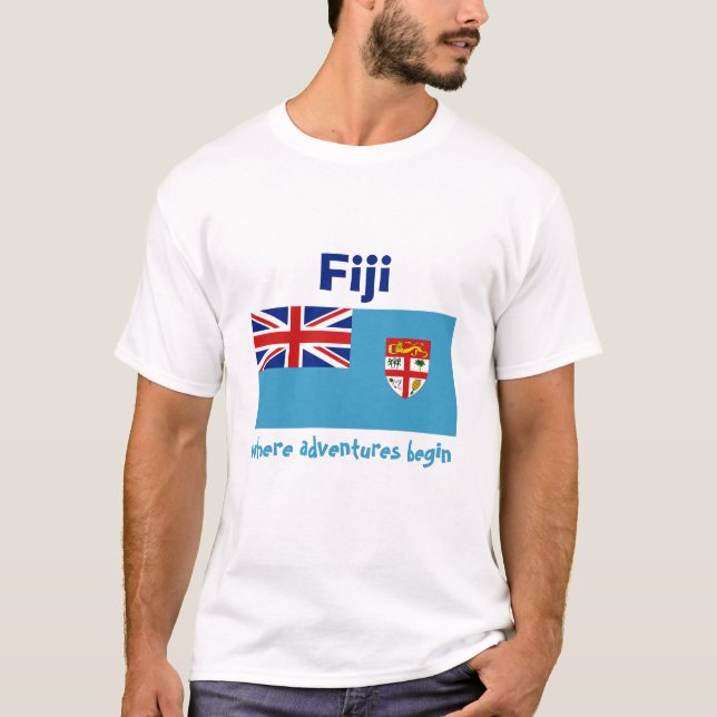 Camiseta Bandeira de Fiji + Mapa + T-shirt do texto (Frente)