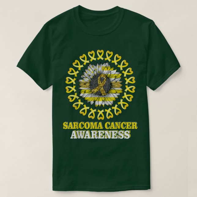 Camiseta Bandeira de Fita Amarela Girassol Sarcoma Cancer A (Frente do Design)