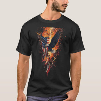 Camiseta Bandeira de Fogo da Águia Americana Patriótica