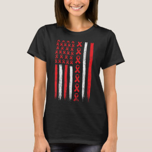 Camiseta bandeira de friso vermelha de conscientização do d