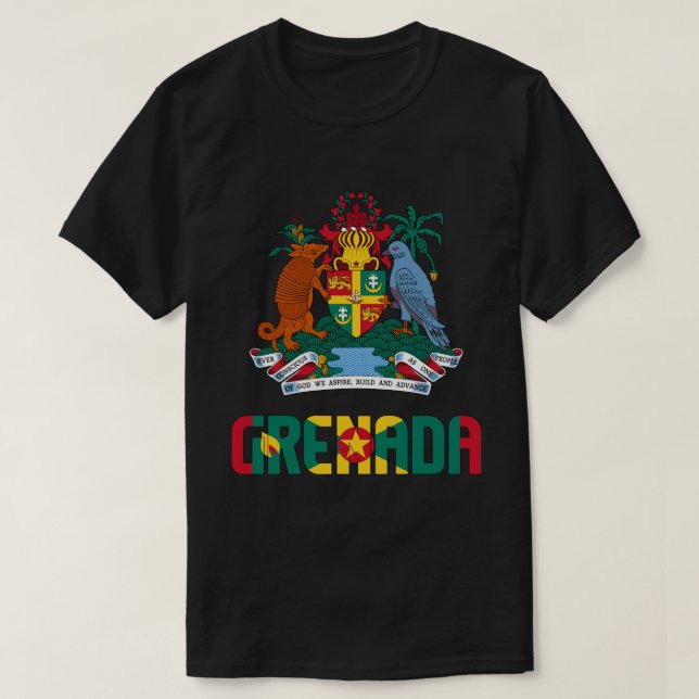 Camiseta Bandeira de Granada e Casaco de Armas Patriótica (Frente do Design)