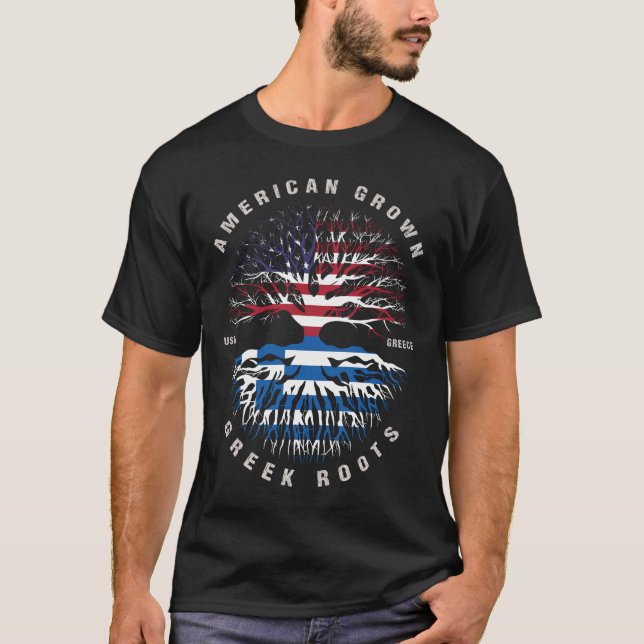 Camiseta Bandeira de Grécia de Raízes Gregas Crescentes Ame (Frente)