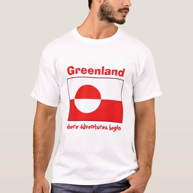 Camiseta Bandeira de Greenland + Mapa + T-shirt do texto (Frente)