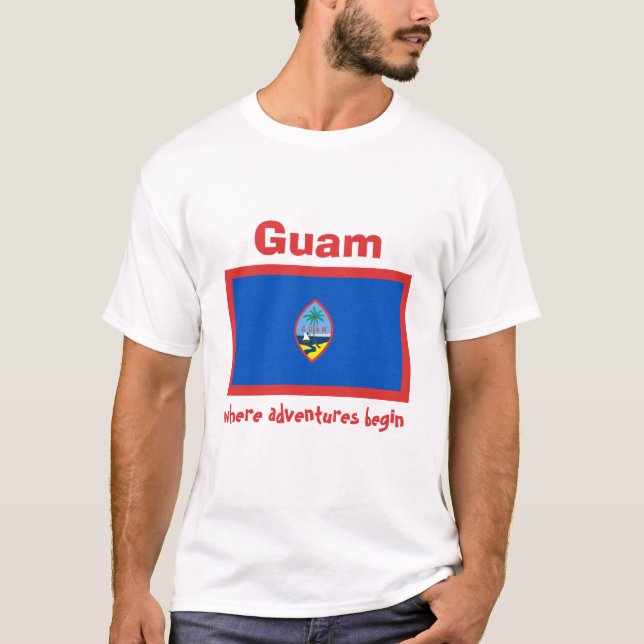 Camiseta Bandeira de Guam + Mapa + T-shirt do texto (Frente)