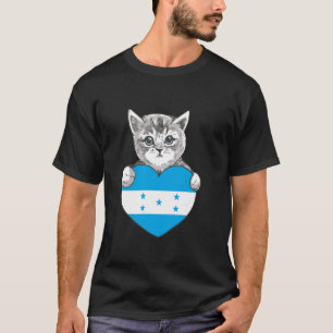 Camiseta Bandeira de Honduras Gato Fofo Coração Raízes Hond
