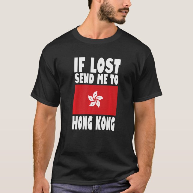 Camiseta Bandeira de Hong Kong Design Se perdido me envie p (Frente)