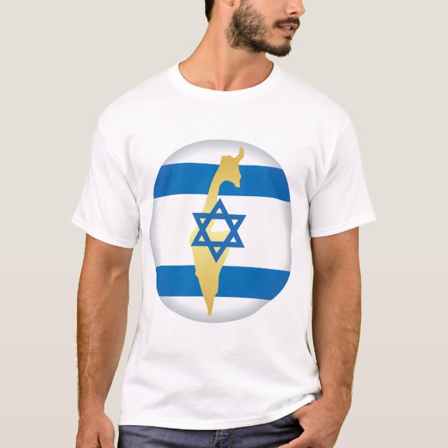 Camiseta Bandeira de Israel e Mapa Emblema Estrela de Davi  (Frente)