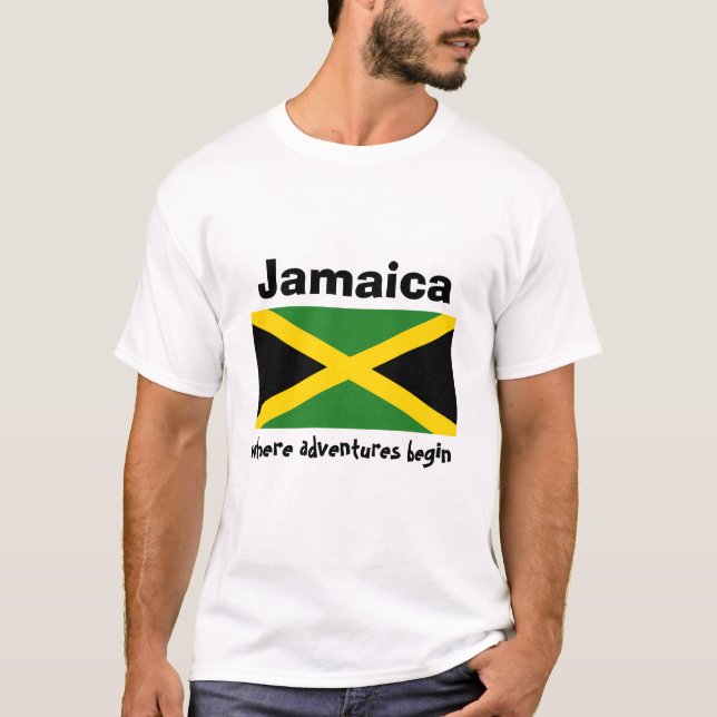 Camiseta Bandeira de Jamaica + Mapa + T-shirt do texto (Frente)