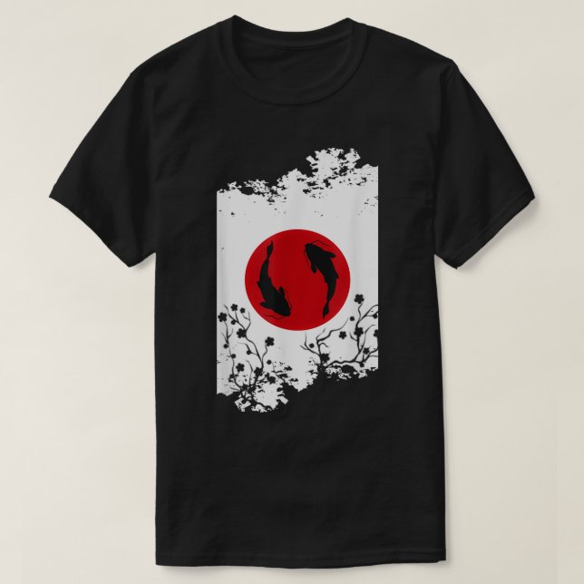 Camiseta Bandeira de Koi e Flores Japonesas (Frente do Design)