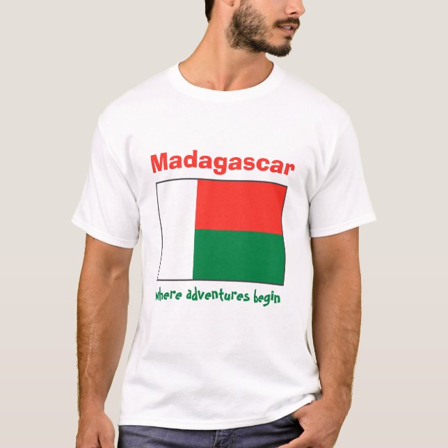 Camiseta Bandeira de Madagascar + Mapa + T-shirt do texto (Frente)