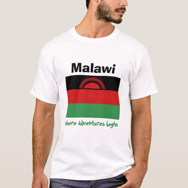 Camiseta Bandeira de Malawi + Mapa + T-shirt do texto (Frente)