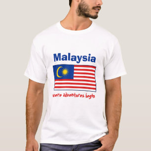 Camiseta Bandeira de Malaysia + Mapa + T-shirt do texto