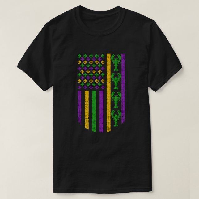 Camiseta Bandeira de Mardi Gras dos EUA com a Fleur de Lis  (Frente do Design)
