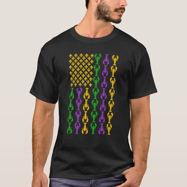 Camiseta Bandeira de Mardi Gras dos EUA com a Fleur de Lis  (Frente)