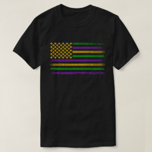 Camiseta Bandeira de Mardi Gras dos EUA com Fleur de Lis Pa