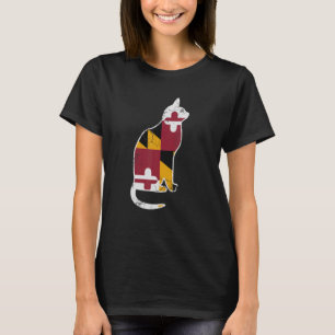 Camiseta Bandeira de Maryland Gato Calico Vintage Envelheci