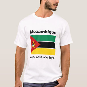 Camiseta Bandeira de Mozambique + Mapa + T-shirt do texto