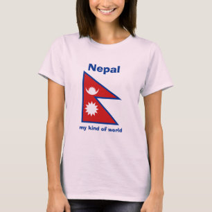 Camiseta Bandeira de Nepal + Mapa + T-shirt do texto