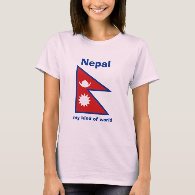 Camiseta Bandeira de Nepal + Mapa + T-shirt do texto (Frente)