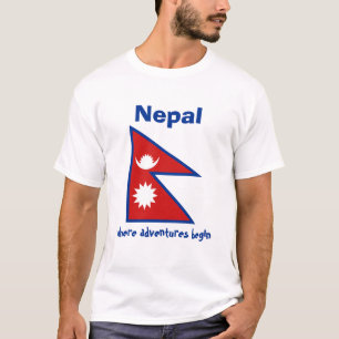 Camiseta Bandeira de Nepal + Mapa + T-shirt do texto