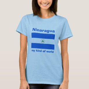 Camiseta Bandeira de Nicarágua + Mapa + T-shirt do texto