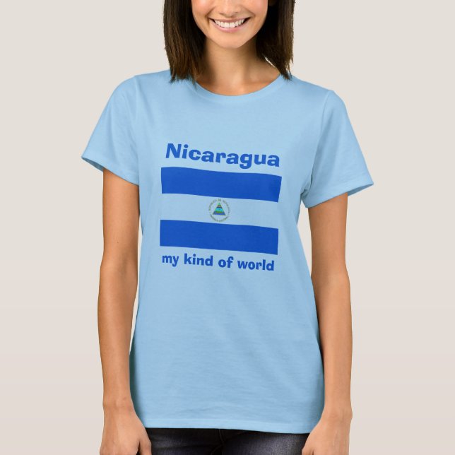 Camiseta Bandeira de Nicarágua + Mapa + T-shirt do texto (Frente)