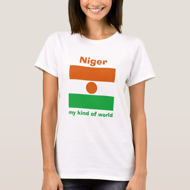 Camiseta Bandeira de Niger + Mapa + T-shirt do texto (Frente)