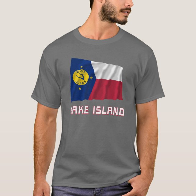 Camiseta Bandeira de ondulação da Ilha Wake com nome (Frente)