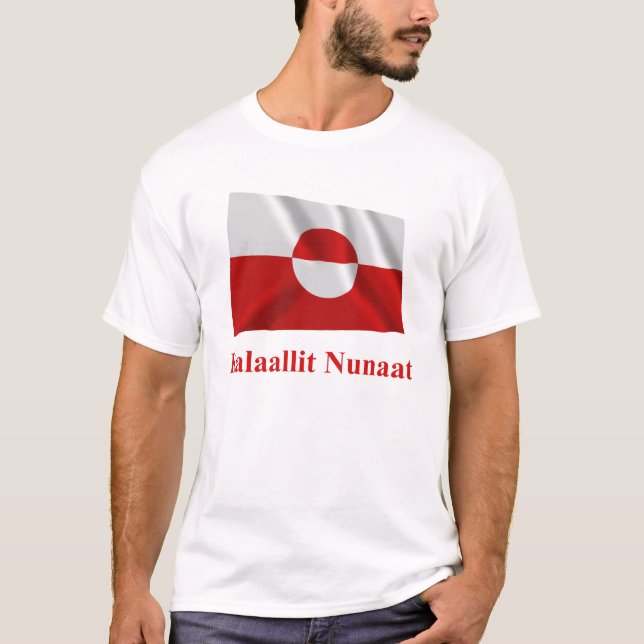 Camiseta Bandeira de ondulação de Greenland com nome em (Frente)