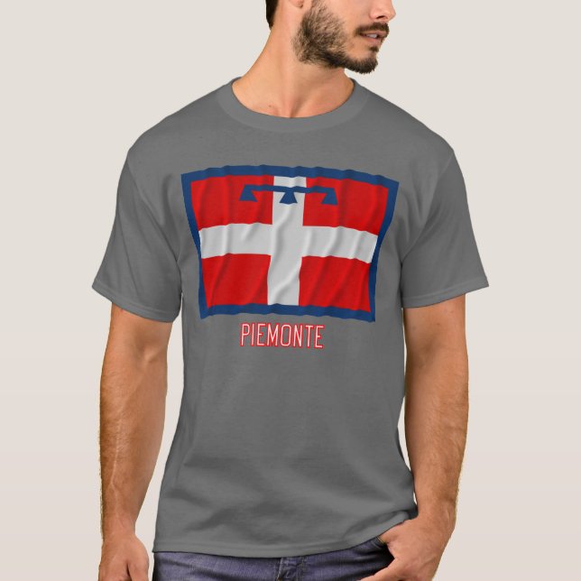 Camiseta Bandeira de ondulação de Piemonte com nome (Frente)