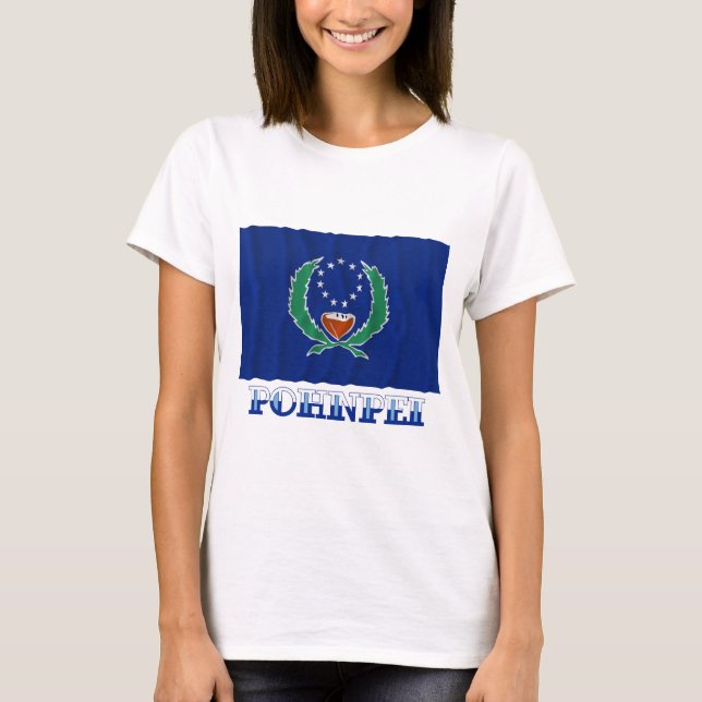 Camiseta Bandeira de ondulação de Pohnpei, com nome (Frente)
